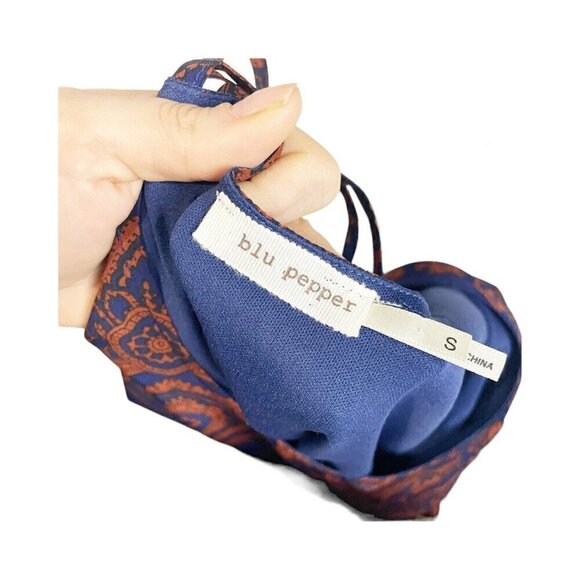 Blu Pepper Paisley Navy And Rust Chiffon Dress Sz S Shift Long Sleeve Boho Casua - Picture 4 of 6